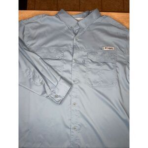 Columbia PFG Omni-Shield Blood 'N Guts Fishing Shirt Men's XL Blue Long Sleeve 1
